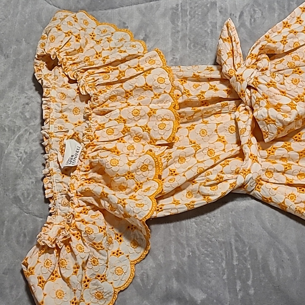 Lisa Marie Fernandez Mira Orange Embroidered Off shoulder Dress Size 2